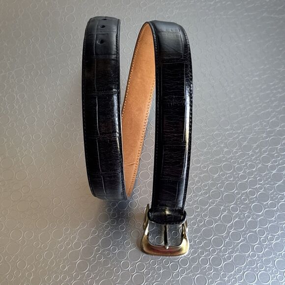 Vintage Brighton Womens Black Leather Belt 41903 Medium Gold Tone Buckle 27-31